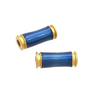 Copper Tube Beads Darkblue Enamel 18K Gold Plated, approx 5-12mm, 2mm hole [FD12904]