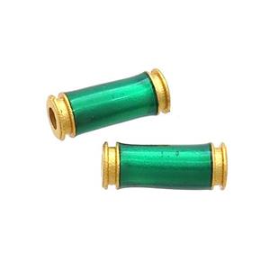 Copper Tube Beads Green Enamel 18K Gold Plated, approx 5-12mm, 2mm hole [FD12906]