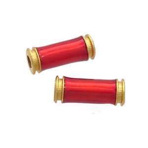 Copper Tube Beads Red Enamel 18K Gold Plated, approx 5-12mm, 2mm hole [FD12907]