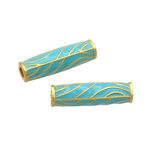 Copper Tube Beads Teal Enamel 18K Gold Plated, approx 5-17.5mm, 2mm hole [FD12916]