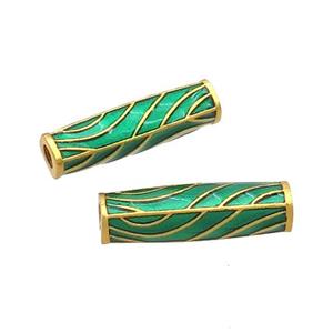 Copper Tube Beads Green Enamel 18K Gold Plated, approx 5-17.5mm, 2mm hole [FD12917]