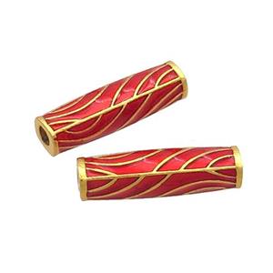 Copper Tube Beads Red Enamel 18K Gold Plated, approx 5-17.5mm, 2mm hole [FD12918]