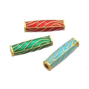 Copper Tube Beads Enamel 18K Gold Plated Mixed, approx 5-17.5mm, 2mm hole [FD12919]