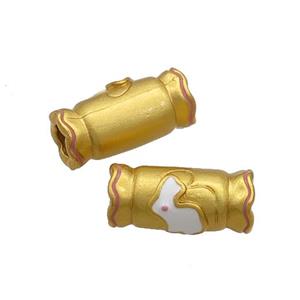 Copper Tube Beads Rabbit Large Hole 18K Gold Plated, approx 7-17mm, 4mm hole [FD12924]