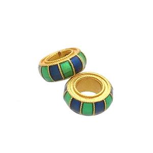 Copper Rondelle Beads Multicolor Cloisonne 18K Gold Plated Large Hole, approx 8mm, 4mm hole [FD12938]