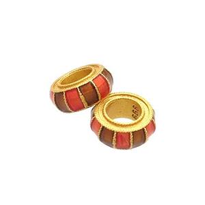 Copper Rondelle Beads Multicolor Cloisonne 18K Gold Plated Large Hole, approx 8mm, 4mm hole [FD12939]