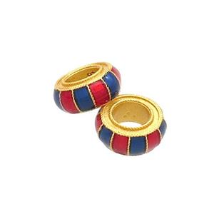 Copper Rondelle Beads Multicolor Cloisonne 18K Gold Plated Large Hole, approx 8mm, 4mm hole [FD12940]