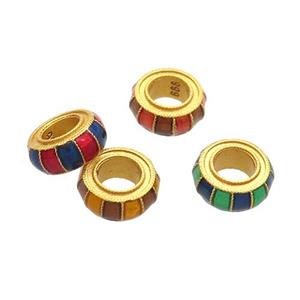 Copper Rondelle Beads Multicolor Cloisonne 18K Gold Plated Large Hole Mixed, approx 8mm, 4mm hole [FD12941]