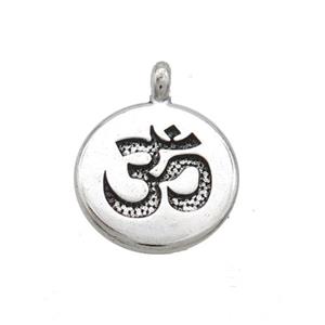 Tibetan Style Zinc OM Yoga Symbol Charms Pendant Antique Silver, approx 15mm [FD12942]