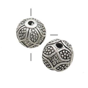 Tibetan Style Guru Beads Zinc T-Hole Round Antique Silver, approx 12-13mm, 3mm hole [FD12944]