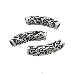 Tibetan Style Zinc Tube Beads Curved Large Hole Antique Silver, approx 7-26mm, 4mm hole [FD12961]