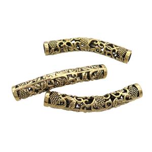 Tibetan Style Zinc Tube Beads Curved Large Hole Antique Gold, approx 8-48mm, 5mm hole [FD12971]