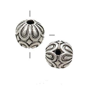 Tibetan Style Zinc Guru Beads Round THole Antique Silver, approx 12mm [FD12980]