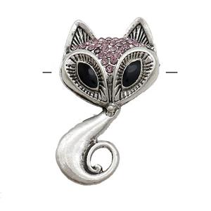 Tibetan Style Zinc Cat Charm Pendant Pave Rhinestone Antique Silver, approx 24-40mm [FD12986]