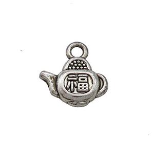 Tibetan Style Zinc Teapot Pendant Fu Antique Silver, approx 10-13mm [FD13008]
