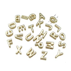 Copper Letter Beads 2holes Mixed Alphabet Gold Plated, approx 5-8mm [FD13063]