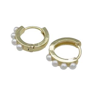 Copper Hoop Earrings Pave Pearlized Plastic Gold Plated, approx 14mm dia [FD13094]