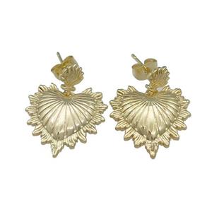 Copper Stud Earrings Heart Gold Plated, approx 6mm, 18mm [FD13099]