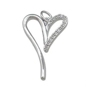 Copper Heart Pendant Pave Zircon Platinum Plated, approx 15-25mm [FD13100]