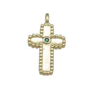 Copper Cross Pendant Pave Zircon Gold Plated, approx 11-17mm [FD13104]