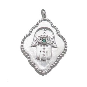 Copper Hamsahand Charms Pendant Evil Eye Pave Zircon Platinum Plated, approx 17-22mm [FD13118]
