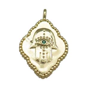 Copper Hamsahand Charms Pendant Evil Eye Pave Zircon Gold Plated, approx 17-22mm [FD13119]