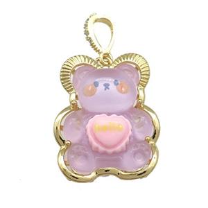 Purple Acrylic Bear Pendant Gold Plated, approx 22-30mm [FD13145]