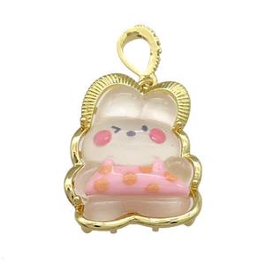White Acrylic Rabbit Pendant Gold Plated, approx 23-30mm [FD13155]