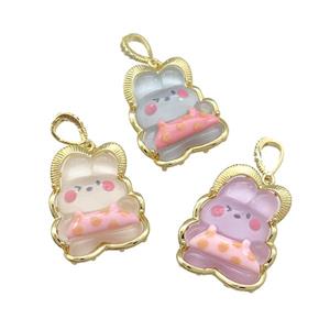 Acrylic Rabbit Pendant Gold Plated Mixed, approx 23-30mm [FD13157]