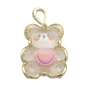 White Acrylic Bear Pendant Gold Plated, approx 23-30mm [FD13173]