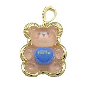 Peach Acrylic Bear Pendant Gold Plated, approx 23-30mm [FD13174]