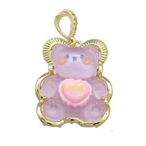 Purple Acrylic Bear Pendant Gold Plated, approx 23-30mm [FD13175]