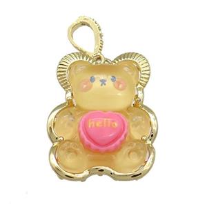 Yellow Acrylic Bear Pendant Gold Plated, approx 23-30mm [FD13176]