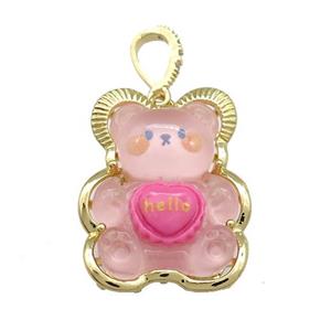 Pink Acrylic Bear Pendant Gold Plated, approx 23-30mm [FD13177]