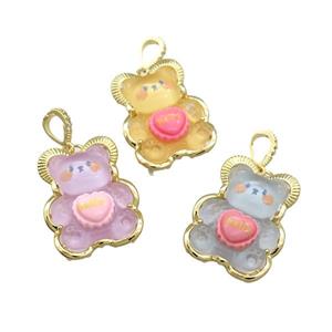 Acrylic Bear Pendant Gold Plated Mixed Color, approx 23-30mm [FD13179]