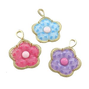 Acrylic Flower Pendant Gold Plated Mixed Color, approx 30mm [FD13185]
