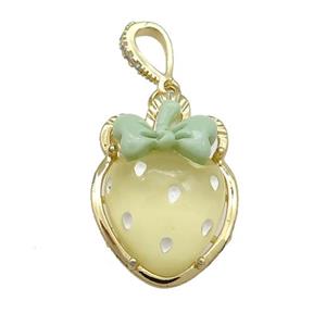 Yellow Acrylic Strawberry Pendant Gold Plated, approx 20-28mm [FD13189]