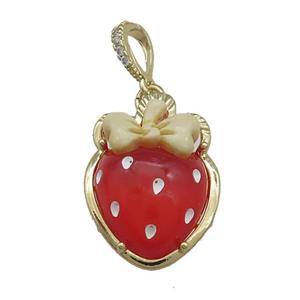 Red Acrylic Strawberry Pendant Gold Plated, approx 20-28mm [FD13191]