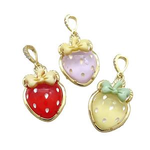 Acrylic Strawberry Pendant Gold Plated Mixed Color, approx 20-28mm [FD13192]