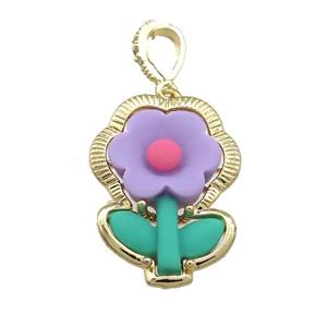 Purple Resin Flower Pendant Gold Plated, approx 20-28mm [FD13197]