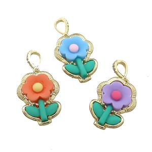Resin Flower Pendant Gold Plated Mixed, approx 20-28mm [FD13198]