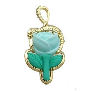 Teal Resin Flower Pendant Gold Plated, approx 20-30mm [FD13199]