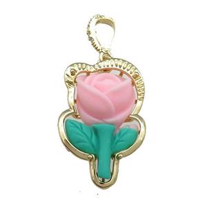 Pink Resin Flower Pendant Gold Plated, approx 20-30mm [FD13200]