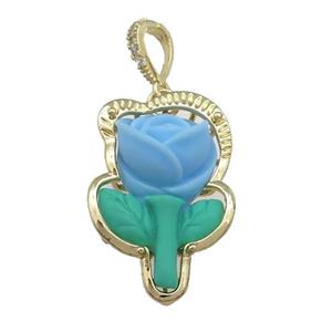 Blue Resin Flower Pendant Gold Plated, approx 20-30mm [FD13202]