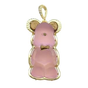 Pink Acrylic Bear Pendant Gold Plated, approx 24-42mm [FD13211]