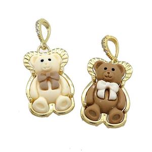 Resin Bear Pendant Gold Plated Mixed Color, approx 17-26mm [FD13215]