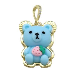 Blue Resin Bear Pendant Gold Plated, approx 22-30mm [FD13233]