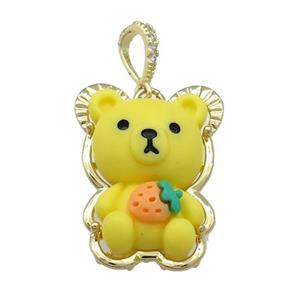 Yellow Resin Bear Pendant Gold Plated, approx 22-30mm [FD13235]