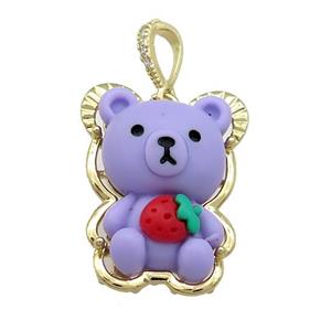 Purple Resin Bear Pendant Gold Plated, approx 22-30mm [FD13237]