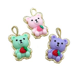 Resin Bear Pendant Gold Plated Mixed Color, approx 22-30mm [FD13238]
